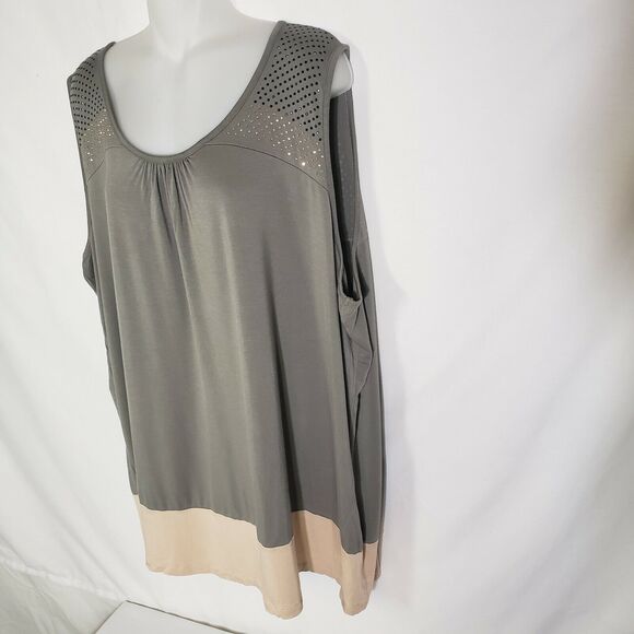 U Knit Women Tank Top Size 3X Knit Rhinestones Stretch Viscose Green Scoop Neck - Picture 6 of 9